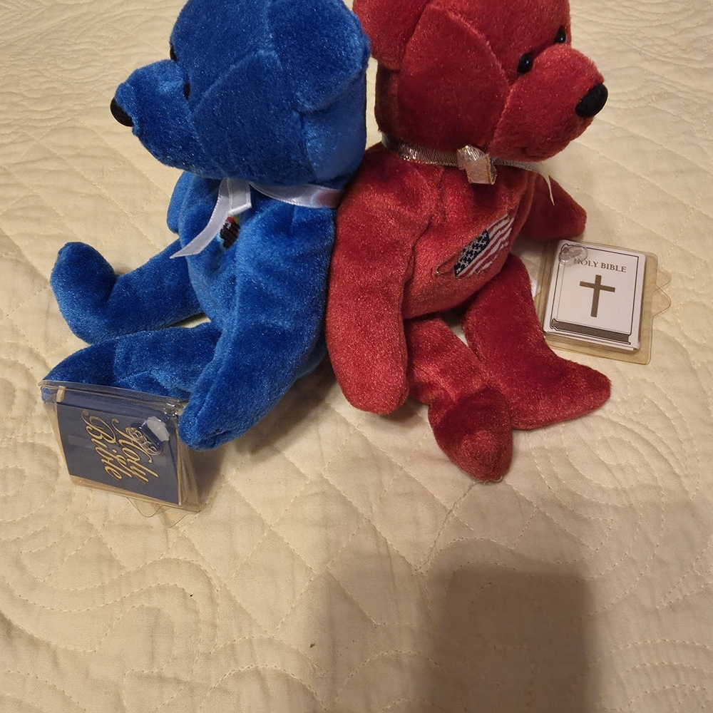 Blue and Red Stuffed Bears Set